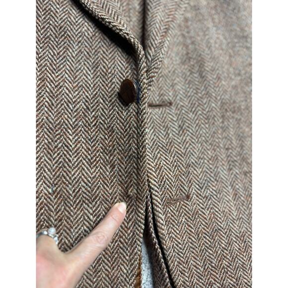 VTG Harris Tweed Sport Coat 44R Orange Unstructured Blazer Herringbone USA Read* - Picture 3 of 14